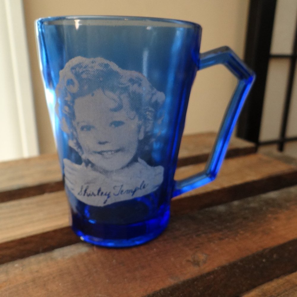 Vintage Shirley Temple Cobalt Glass Cup w/Handle